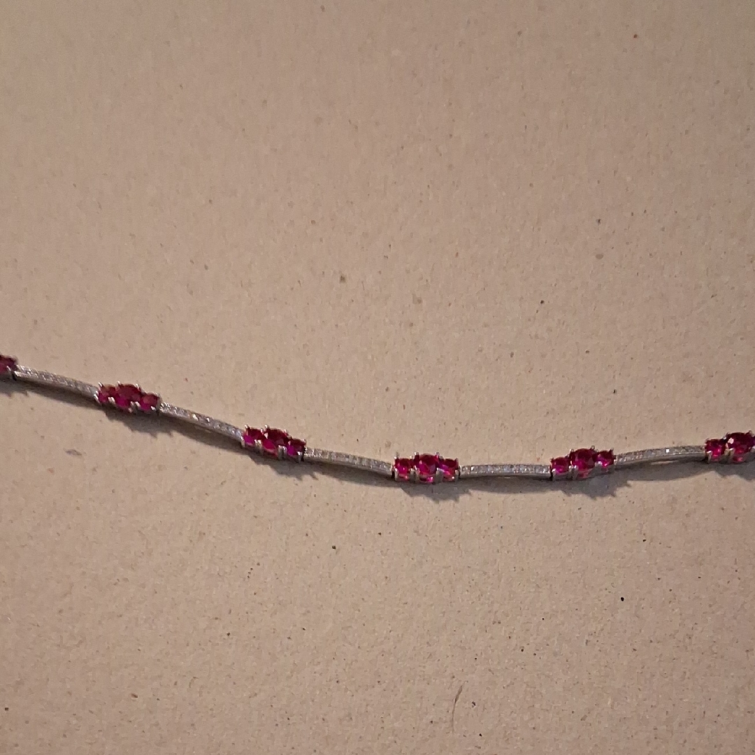 Sterling Silver Chain Bracelet With Pink Gemstone Accents